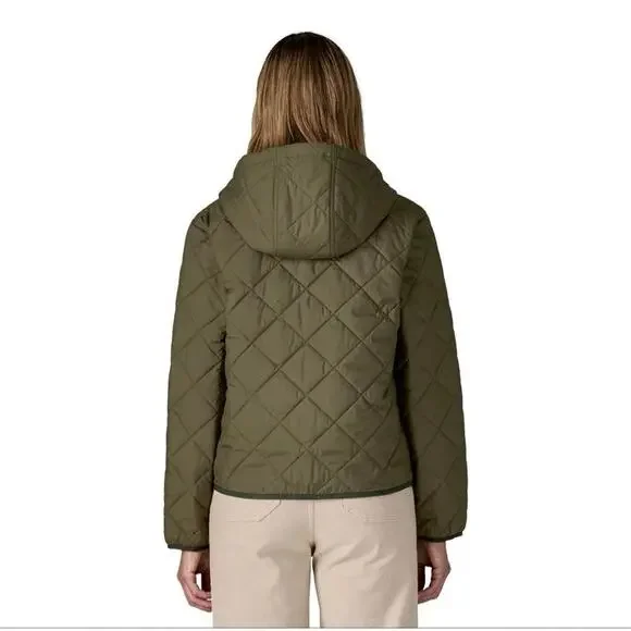 Patagonia Diamond Quilted Bomber Hoody Jacket Women's Size L NWT Basin Green - Picture 3 of 9